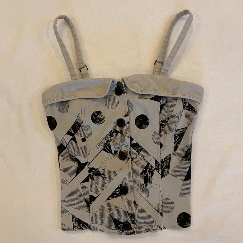WESC Women Gray Geometric Graphic Tank Top Size Small